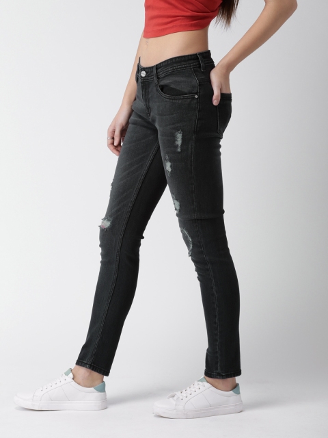 

Mast & Harbour Women Black Skinny Fit Mid-Rise Mildly Distressed Stretchable Jeans