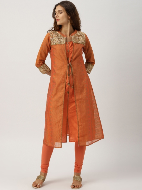 

IMARA Women Orange Printed Layered Kurta with Legging