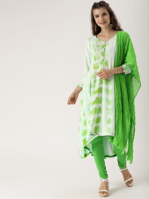 

IMARA Women White & Green Printed Kurta with Churidar & Dupatta