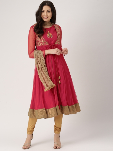 

IMARA Women Red & Gold-Toned Yoke Design Kurta with Churidar & Dupatta
