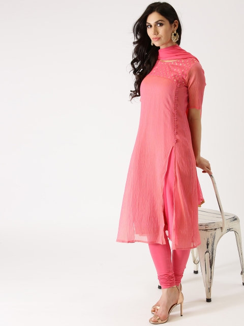 

IMARA Women Pink Solid Kurta with Churidar & Dupatta