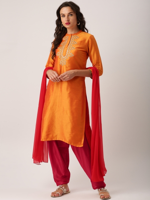 

IMARA Women Orange & Red Embroidered Kurta with Salwar & Dupatta