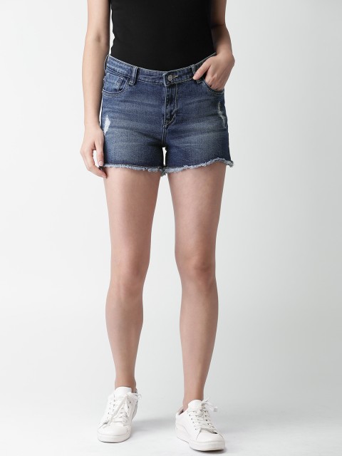 

Mast & Harbour Women Blue Solid Regular Fit Denim Shorts
