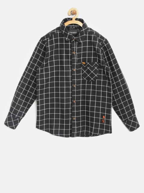 

RUFF Boys Black & White Slim Fit Checked Casual Shirt