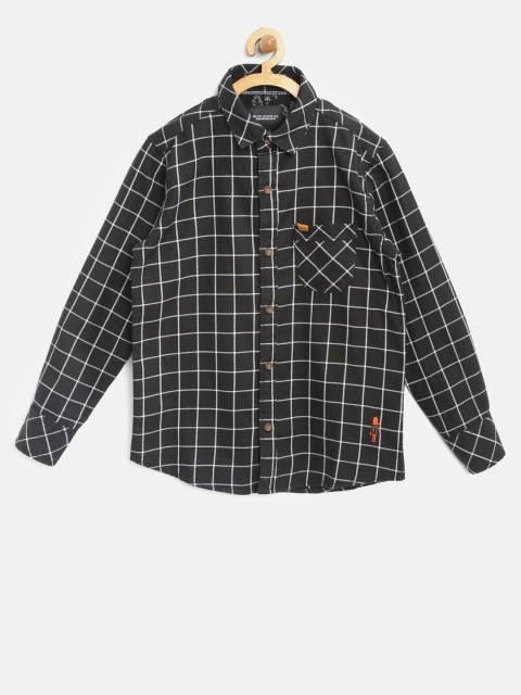 

RUFF Boys Black & White Slim Fit Checked Casual Shirt