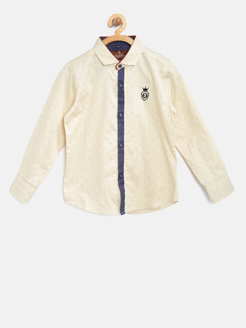 

RUFF Boys Cream-Coloured Slim Fit Printed Casual Shirt