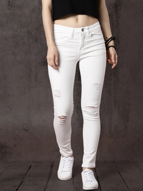 

Roadster Time Travlr Women White Skinny Fit Mid-Rise Mildly Distressed Stretchable Jeans