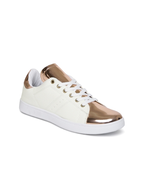 

Lavie Women White & Rose Gold-Toned Colourblocked Sneakers