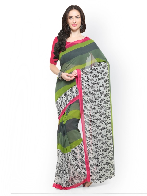 

Vaamsi Olive Green Printed Poly Georgette Saree