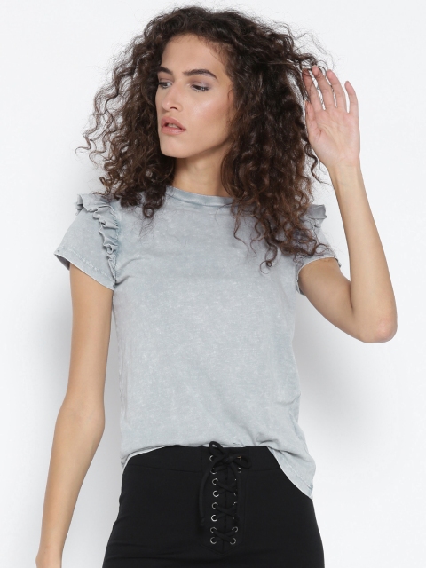 

FOREVER 21 Women Grey Washed Solid Top