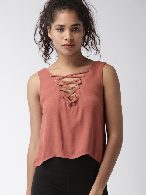 

FOREVER 21 Women Rust Red Solid Top