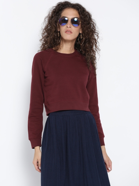 

FOREVER 21 Women Burgundy Solid Sweatshirt