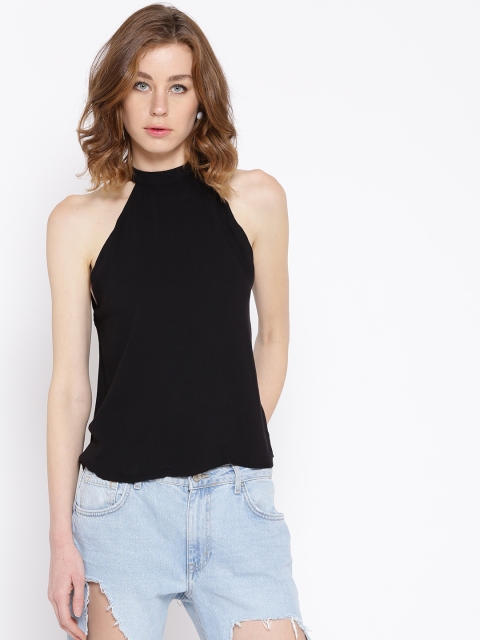 

FOREVER 21 Women Black Solid Styled Back Top
