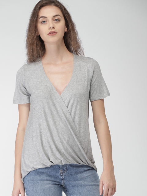 

FOREVER 21 Women Grey Solid High-Low Top