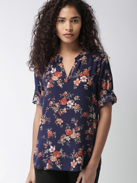 

FOREVER 21 Women Navy Blue Printed Top