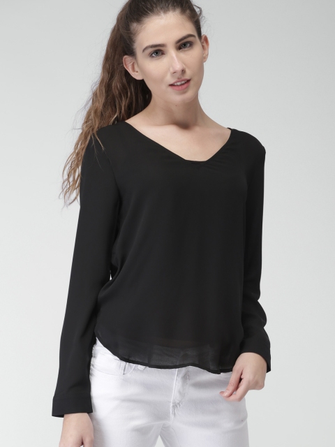 

FOREVER 21 Women Black Solid High-Low Top