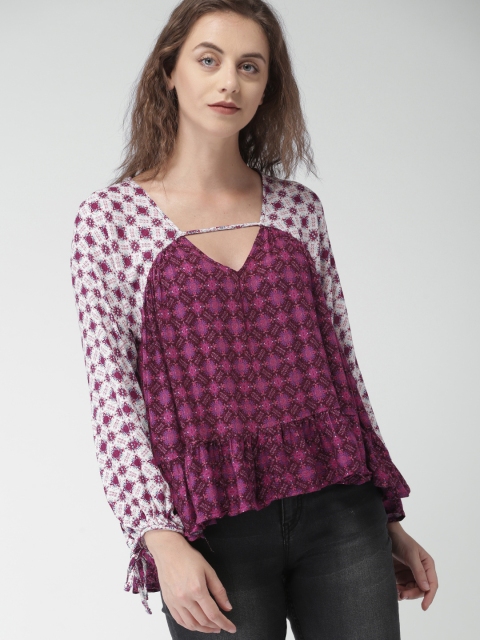 

FOREVER 21 Women Magenta Printed Top