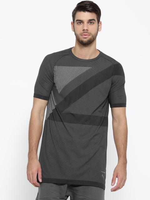 

Puma Men Charcoal Grey EvoKNIT Self-Design Round Neck T-shirt
