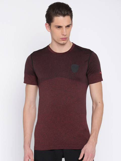 

Puma Men Maroon Self Design Ferrari EVOKNIT Round Neck T-shirt