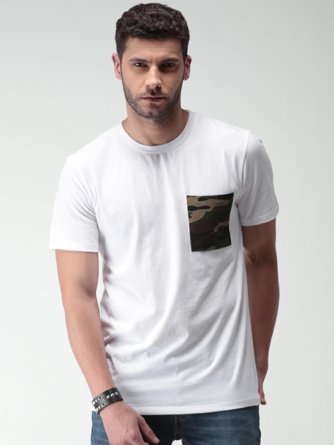 

FOREVER 21 Men White Solid Round Neck T-shirt