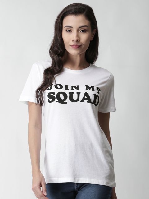 

FOREVER 21 Women White Printed Round Neck T-shirt