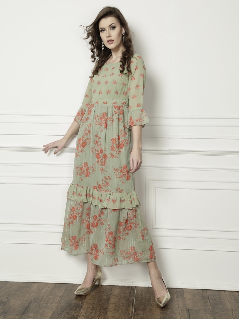

all about you Women Green Printed Tiered Maxi Dress