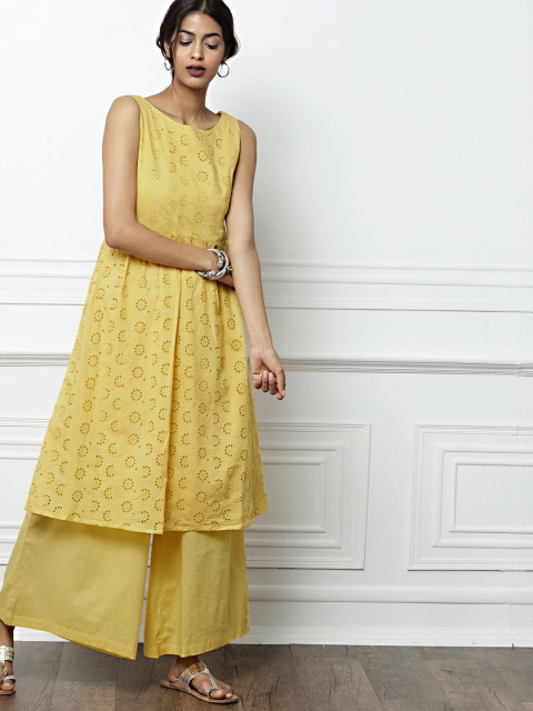 

all about youWomen Yellow Self-Design Kurta with Palazzos