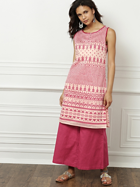 

all about you Women Pink Printed Kurta with Trousers