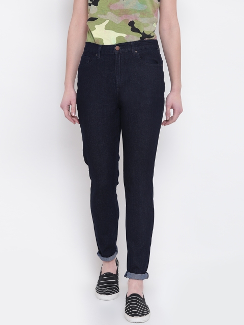

FOREVER 21 Women Navy Blue Regular Fit Mid-Rise Clean Look Jeans