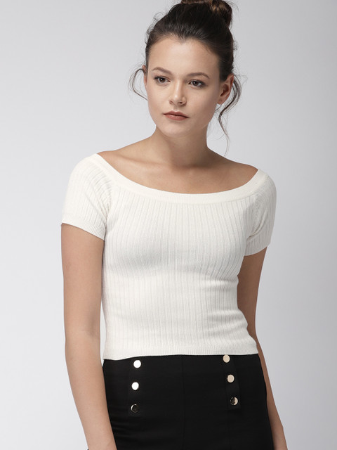 

FOREVER 21 Women Off-White Self Design Top