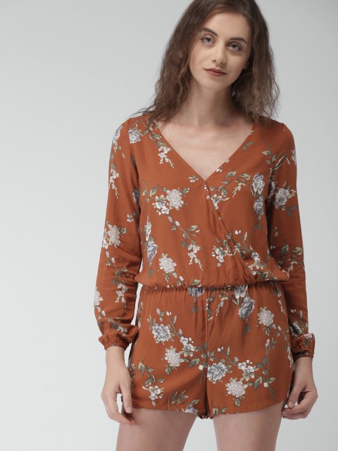 

FOREVER 21 Rust Brown Printed Playsuit