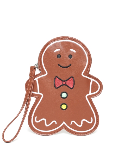 

FOREVER 21 Brown Embroidered Gingerbread Man-Shaped Purse with Wrist Loop