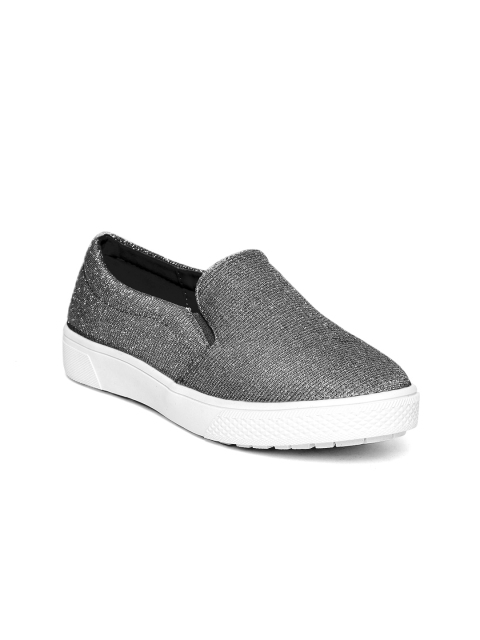 

Carlton London Women Gunmetal-Toned Shimmer Slip-Ons, Metallic
