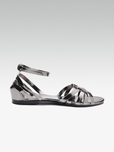 

Carlton London Women Gunmetal-Toned Solid Open Toe Flats, Metallic