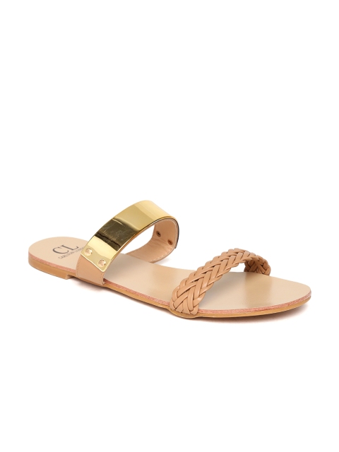 

Carlton London Women Beige & Gold-Toned Open Toe Flats