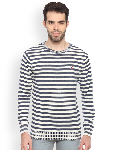 

Duke Men Off-White & Blue Striped Pullover