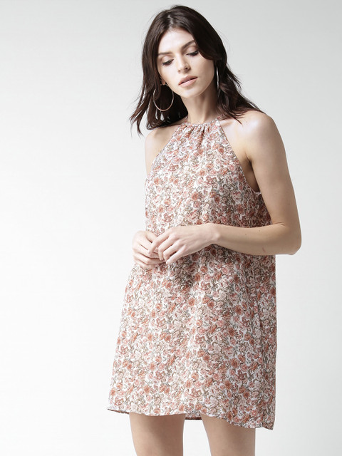 

FOREVER 21 Women Off-White & Mauve Printed A-Line Dress