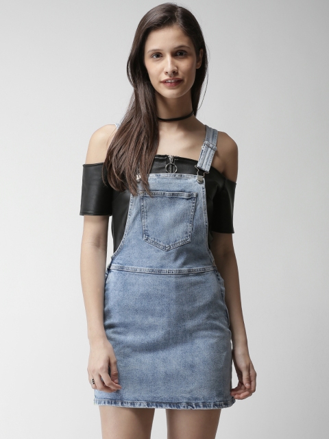 

FOREVER 21 Women Denim Blue Solid Pinafore Dress