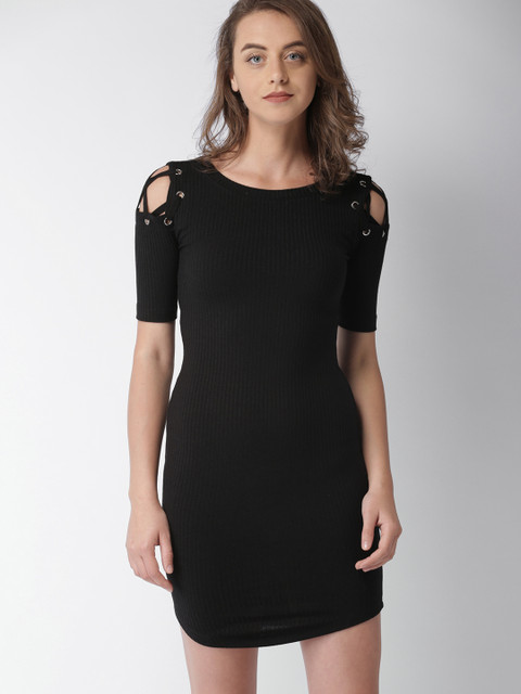 

FOREVER 21 Women Black Striped Bodycon Dress