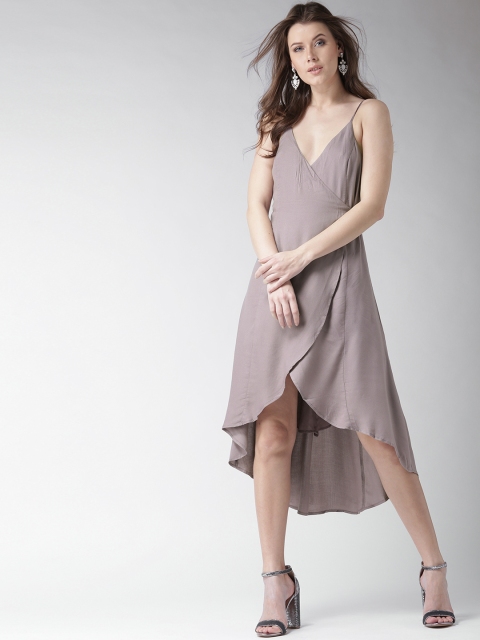 

FOREVER 21 Women Taupe Solid Wrap Dress