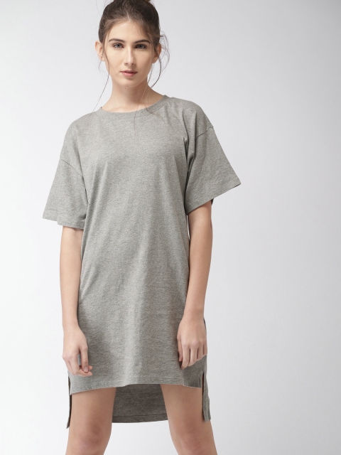 

FOREVER 21 Women Grey Solid T-shirt Dress