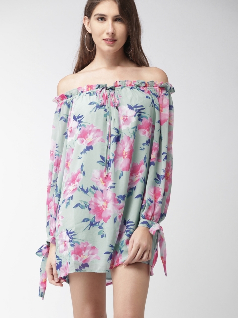 

FOREVER 21 Women Blue & Pink Printed A-Line Dress