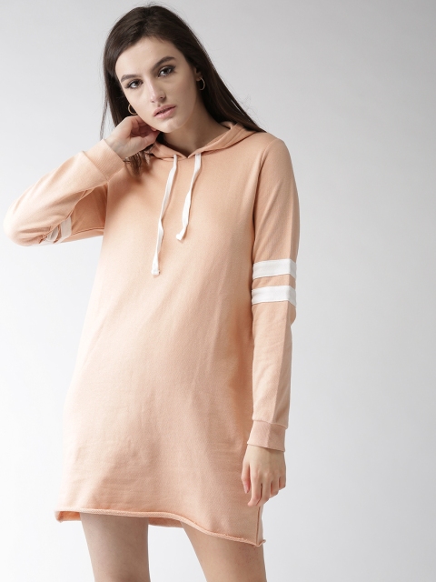 

FOREVER 21 Women Peach-Coloured Solid Sweatshirt Dress