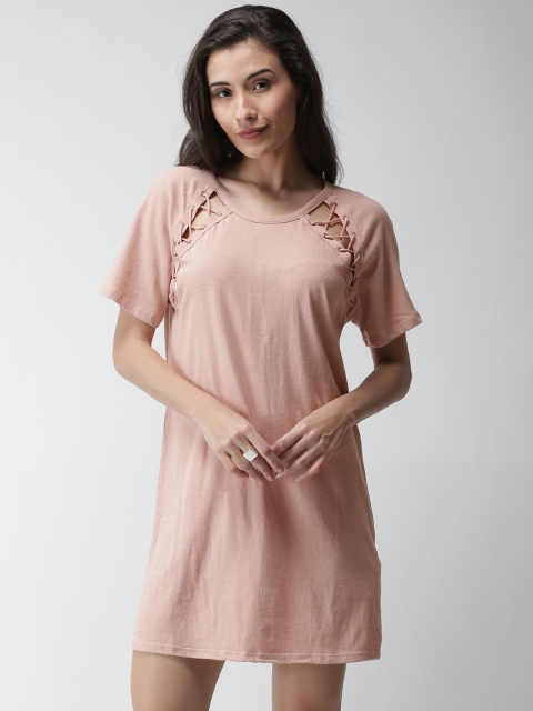 

FOREVER 21 Women Peach-Coloured Solid T-shirt Dress