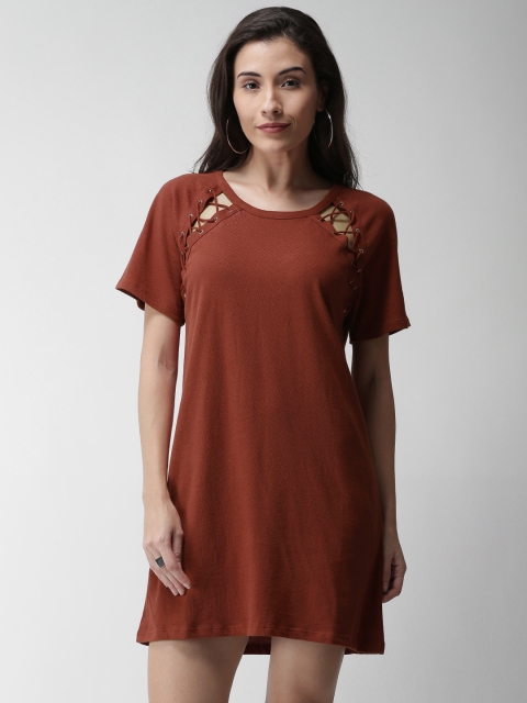 

FOREVER 21 Women Rust Orange Solid T-shirt Dress