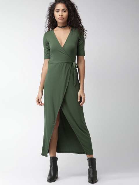 

FOREVER 21 Women Green Solid Wrap Dress