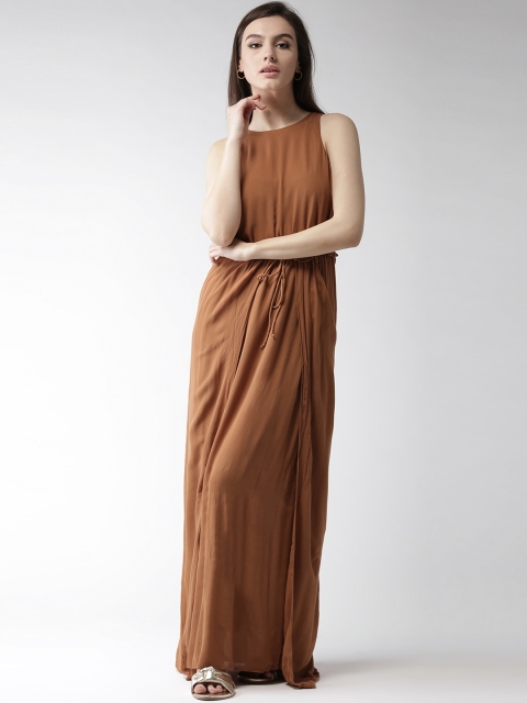 

FOREVER 21 Women Mustard Brown Solid Layered Maxi Dress