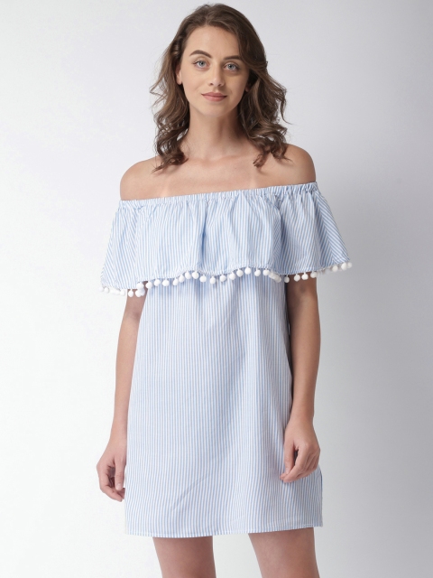 

FOREVER 21 Women Blue & White Striped A-Line Dress