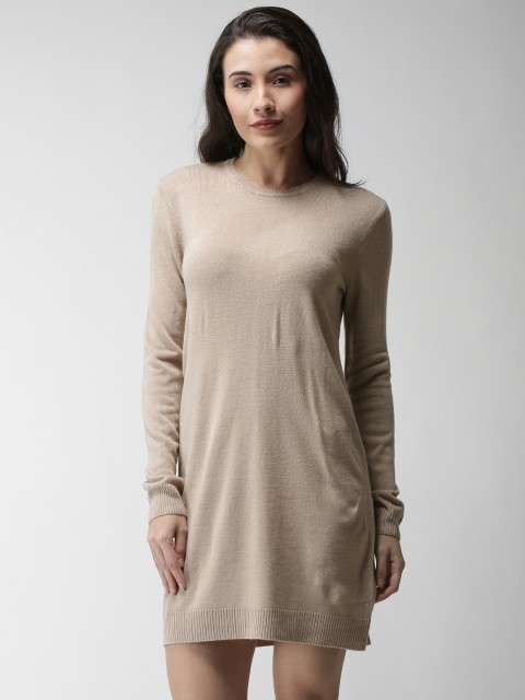 

FOREVER 21 Women Beige Solid Sweater Dress