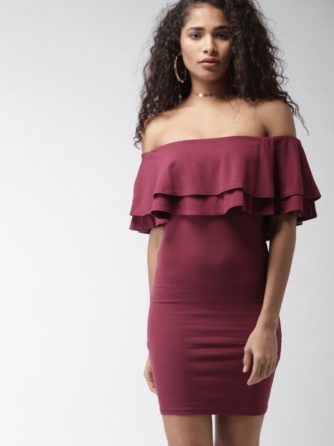 

FOREVER 21 Women Burgundy Solid Bodycon Dress